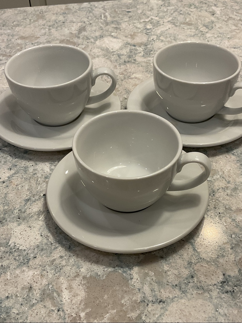 Revol White Porcelain Cappuccino Cups with Saucers - 3 Piece Set